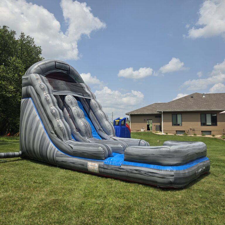 HOA and Block Party Rentals Omaha – gray inflatable water slide in a backyard event setup