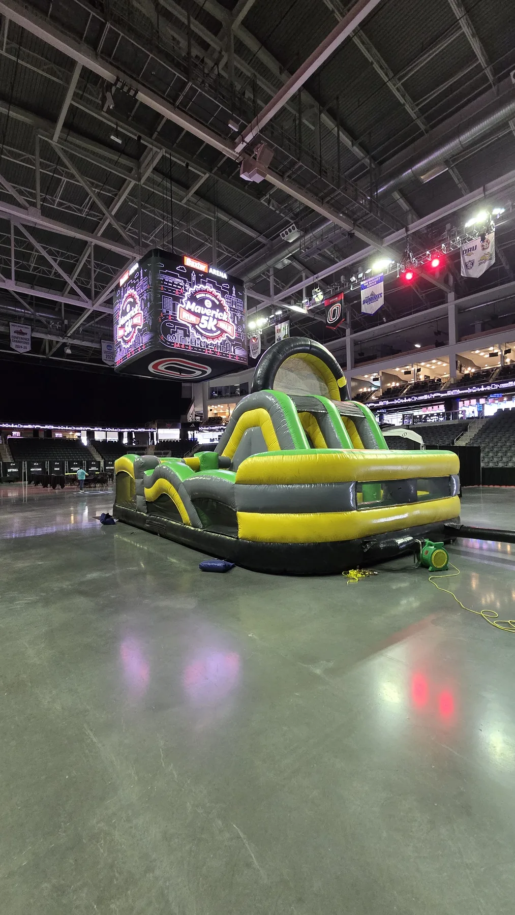 Indoor inflatable rentals Omaha setup at Baxter Arena