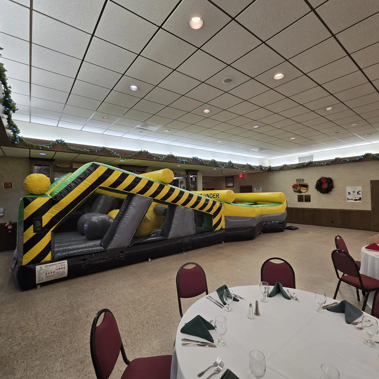 Winter party rentals Omaha banquet hall obstacle course setup