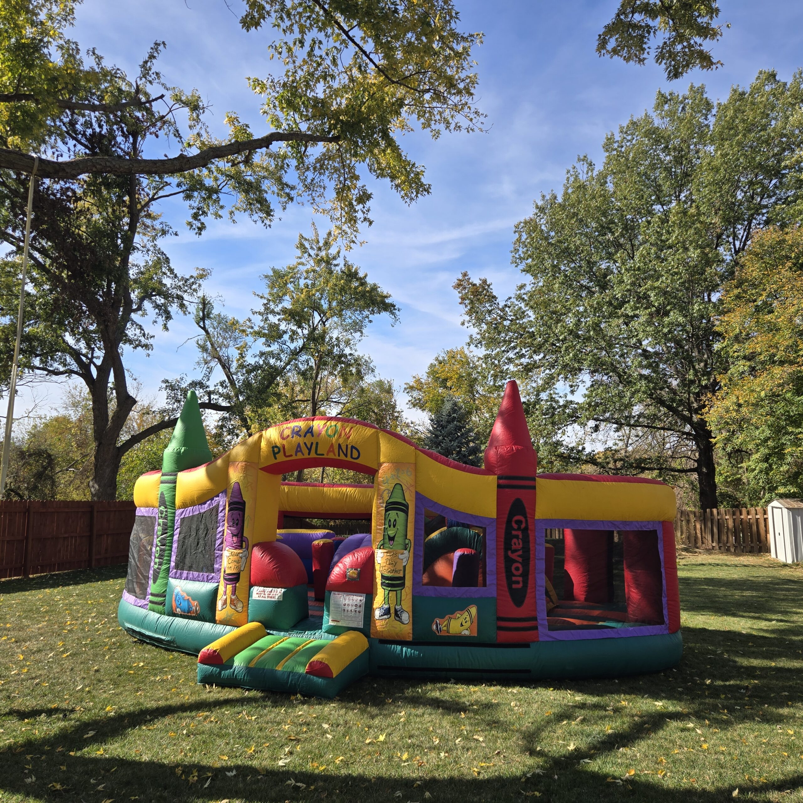 Colorful Crayon Playland inflatable for preschool and daycare events in Omaha